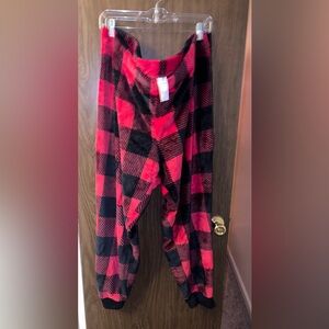 Red buffalo plaid fuzzy pajama jogger pants